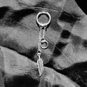 Single Silver Feather Hoop Chain Earring